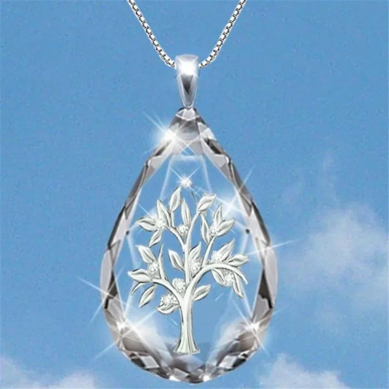 Crystal Waterdrop Tree of Life Pendant Necklace for Women Pendant Necklace Nixie
