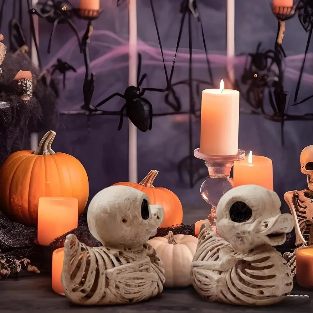 Halloween Skeleton Duck Resin Statue | Spooky Miniature Figurine Halloween Décor Figurine Nixie