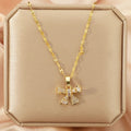 Zircon Bowknot Pendant Necklace | Gold Stainless Steel Chain Pendant Necklace Nixie XL1470-32 40cm