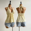Women's Ruffled V-Neck Satin Camisole Top | Adjustable Tie Back