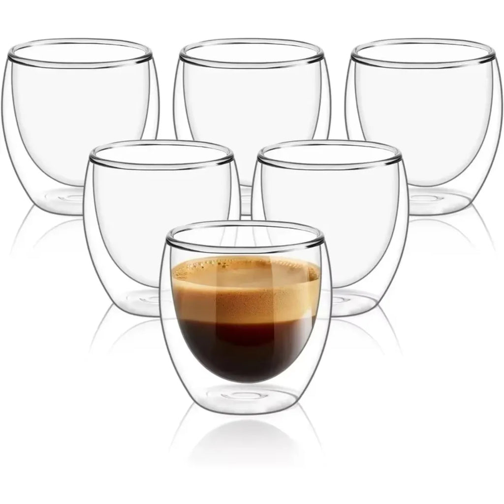 6-Pack Double Wall Glass Cups | 5 Sizes Insulated Mugs Set Insulated Glass Mugs Nixie