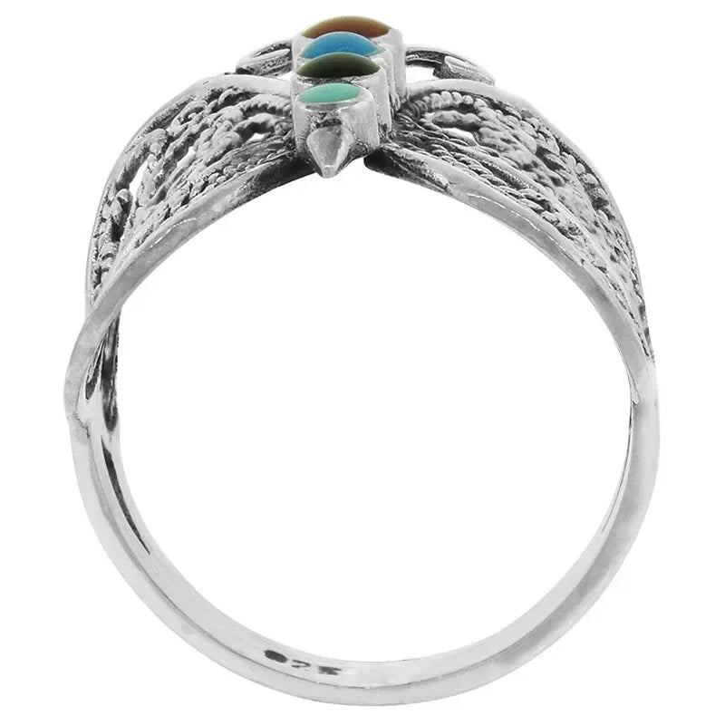 Women's Vintage Silver Butterfly Turquoise Art Deco Ring Sz 6–10 Fashion Ring Nixie