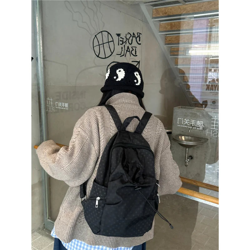 Korean Polka Dot Backpack – Unisex College & Commuter Bag