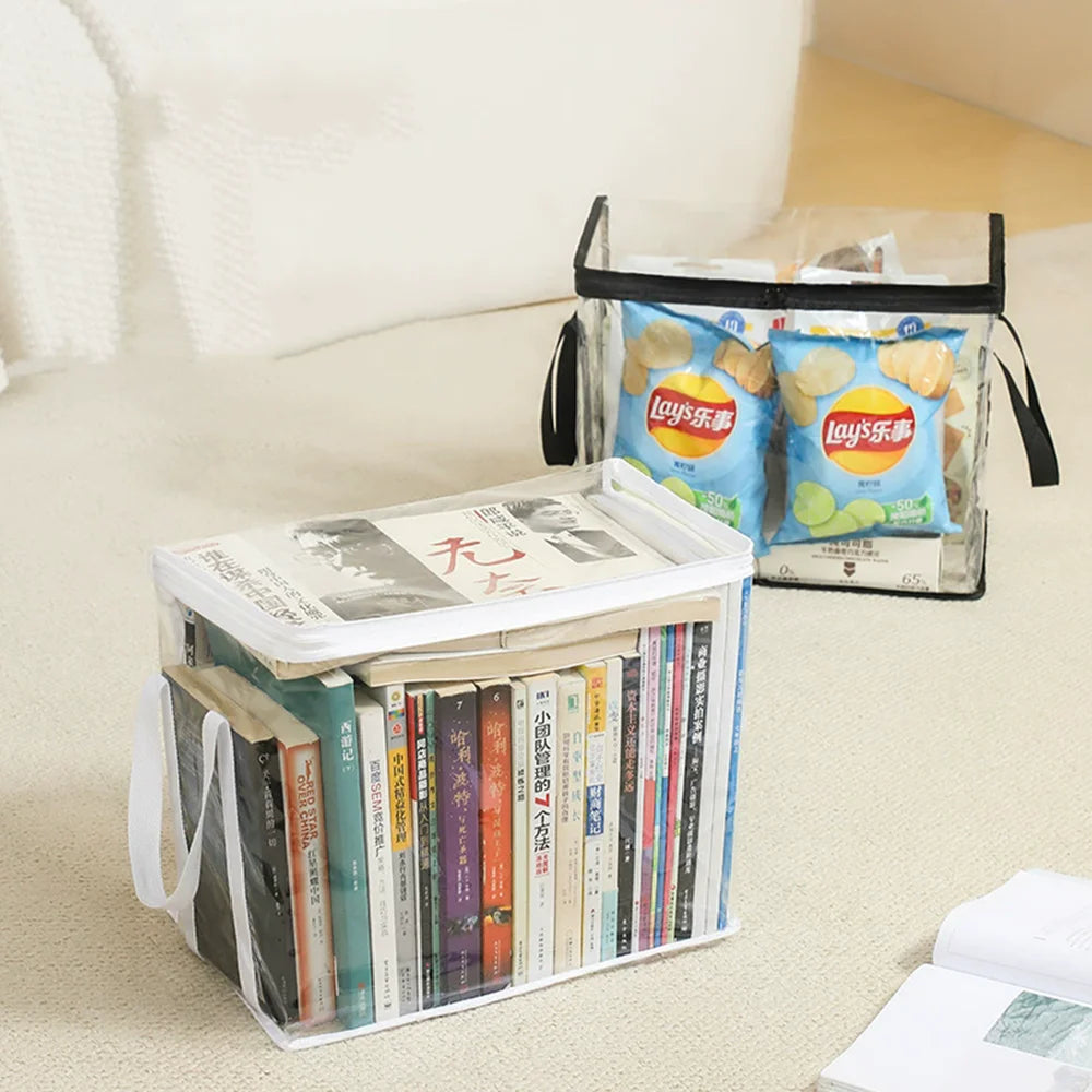 Foldable Large Capacity Book Storage Box – Transparent Waterproof Book Storage Organizer Nixie