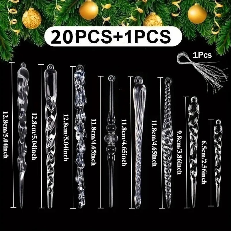 20pcs Clear Acrylic Icicle Ornaments Christmas Tree Decorations Christmas Tree Ornaments Nixie Randomly mix Icicles