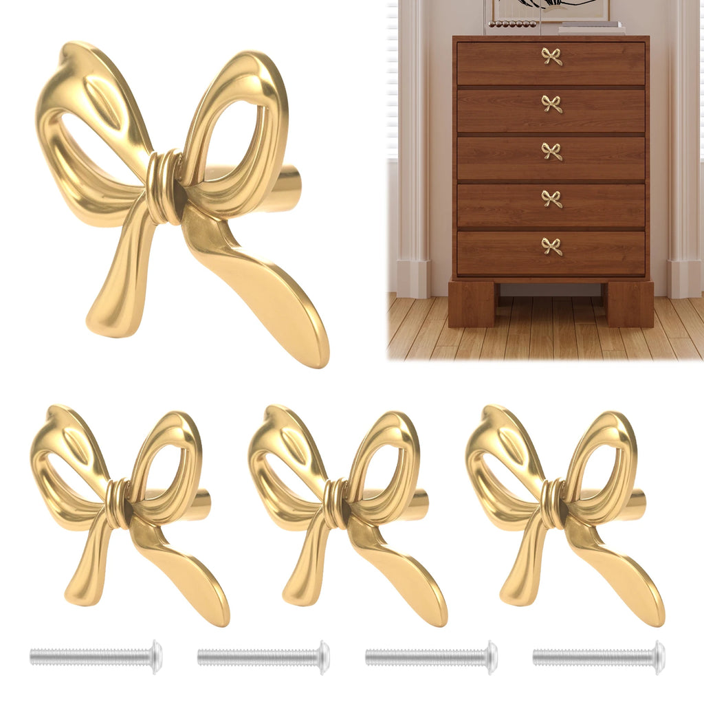 Bow Shape Gold Brass Drawer Knobs | Cabinet Pulls 2/4/6 Pack