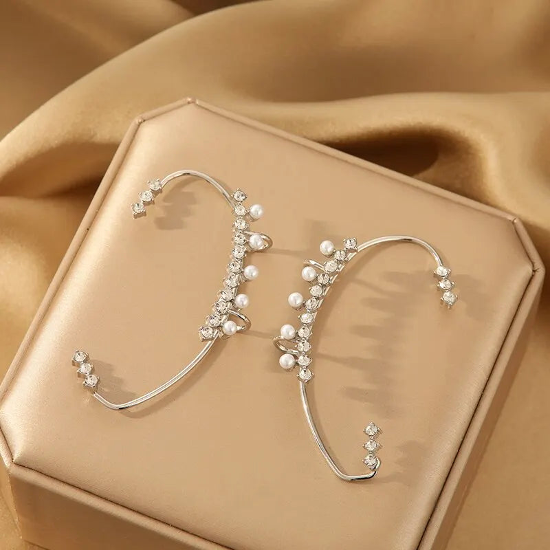 2pcs White Gold-Tone Clip-On Earrings – Rhinestone Luxury Style Clip-On Earrings Nixie