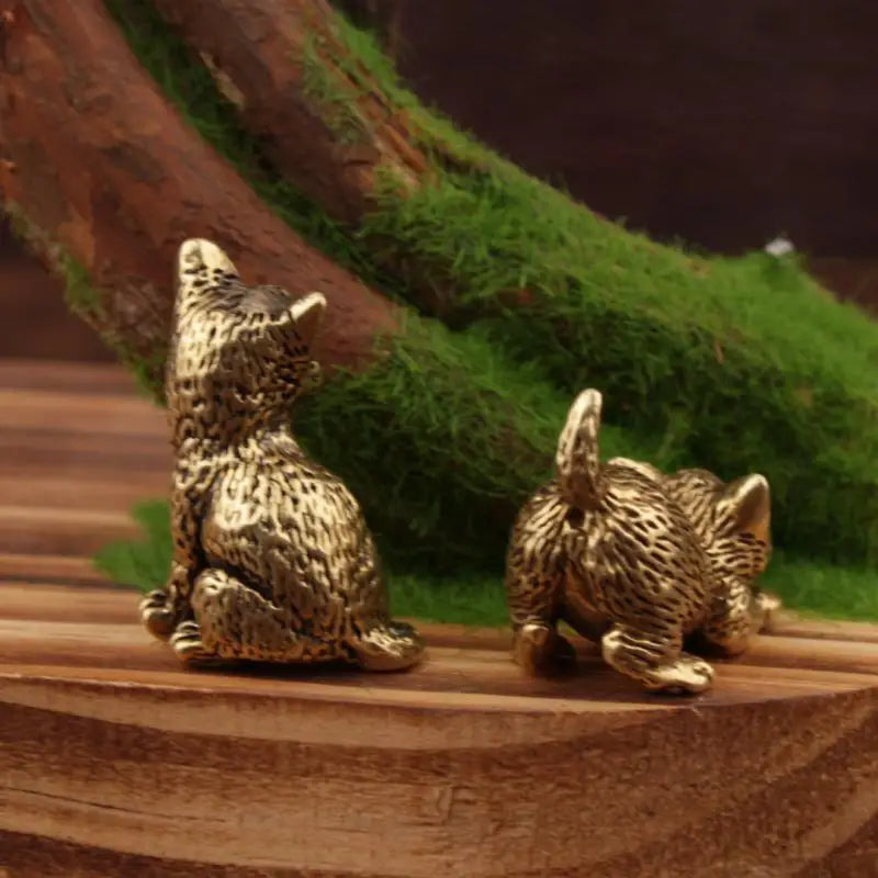 Brass Cat Figurine Vintage Miniature Tea Pet Desk Ornament Miniature Figurine Nixie