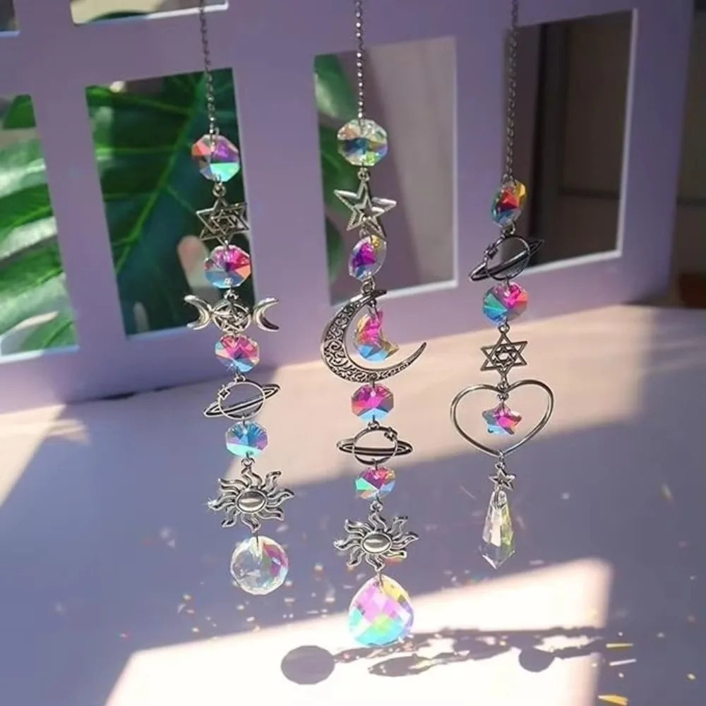 Crystal Wind Chime Pendant – Moon Stars Rainbow Sun Catcher Wind Chime Pendant Nixie