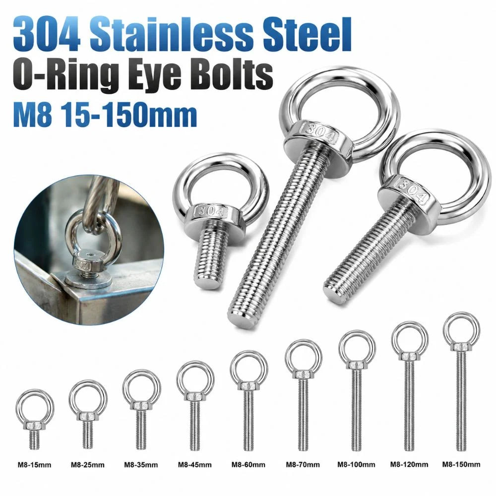 304 Stainless Steel M8 Eye Bolts – Heavy-Duty Lifting Eyelets