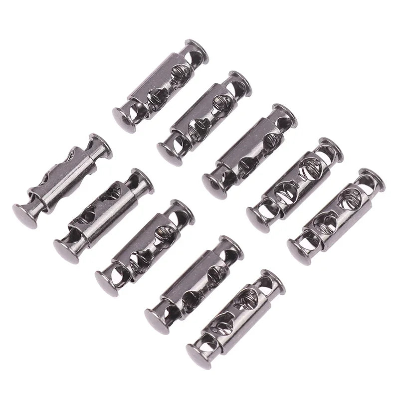 10Pcs Double Hole Metal Spring Buckles – Elastic Cord Locks Sewing Cord Buckles Nixie Gray