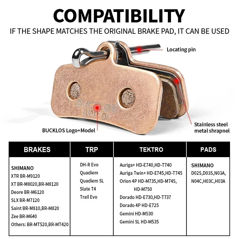 BUCKLOS Sintered-Metal Disc Brake Pads D02S N03A MTB Road Disc Brake Pads Nixie