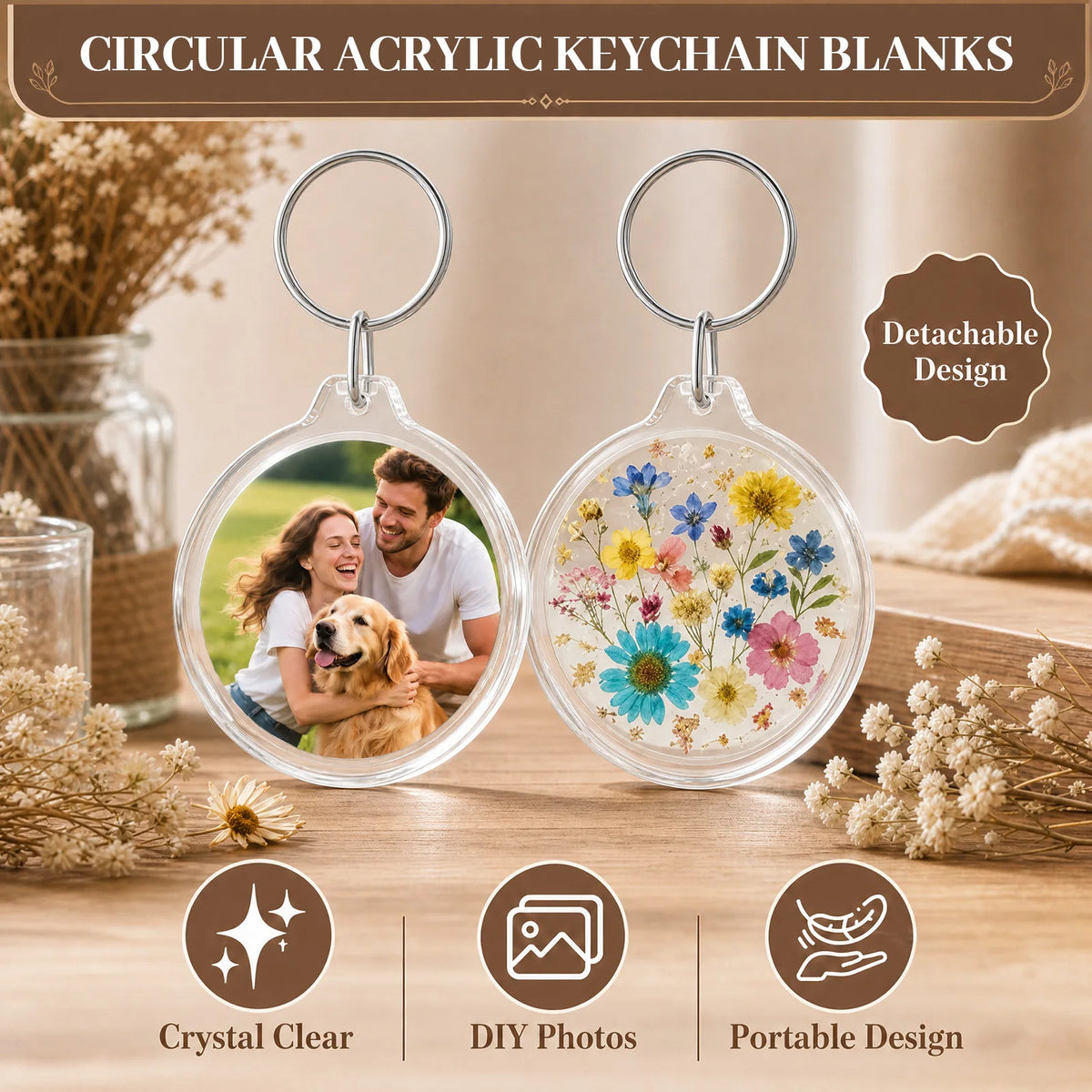 60/100 Pcs DIY Acrylic Photo Keychain Set – Double Sided