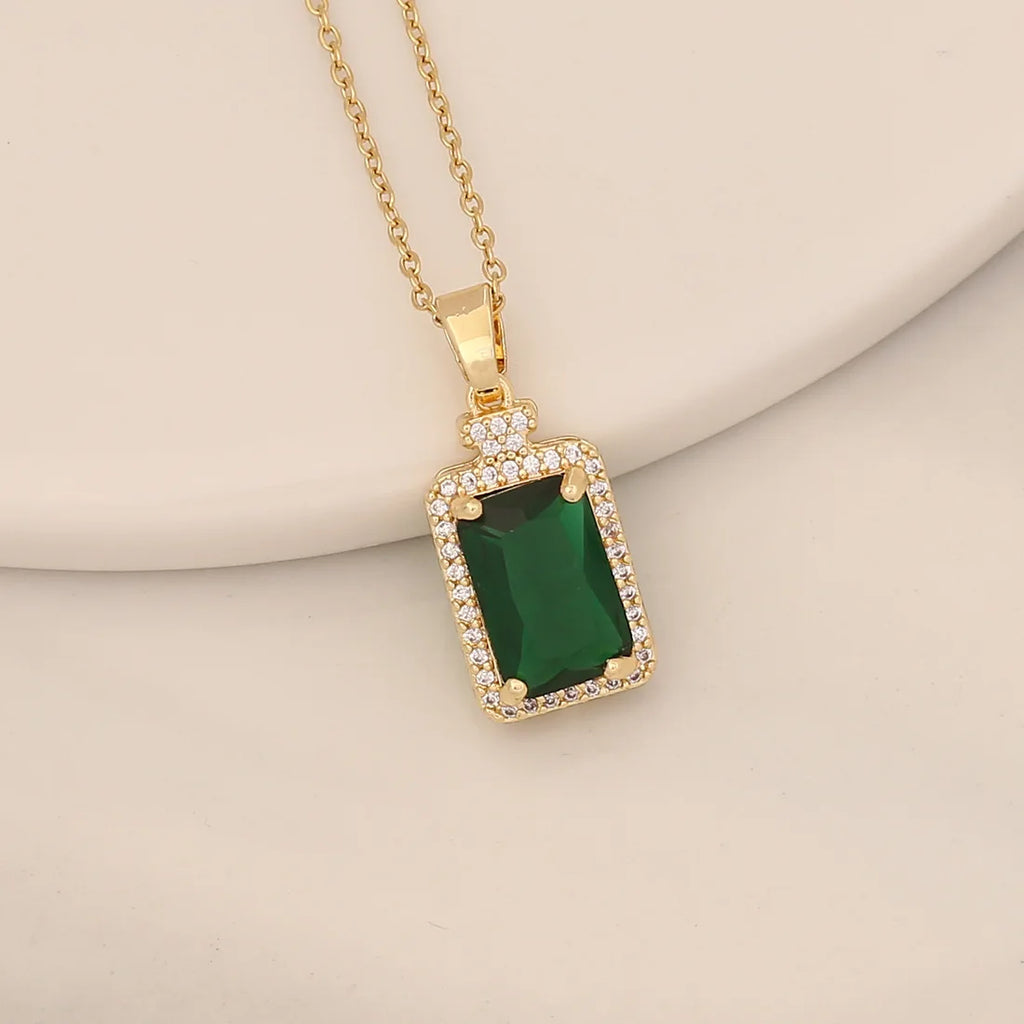 Green Zirconia Pendant Necklace | Copper Chain for Women Pendant Necklace Nixie