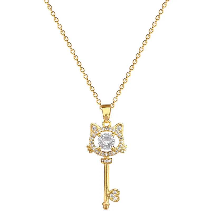 Gold Key Pendant Necklace – Stainless Steel Clavicle Chain Pendant Necklace Nixie