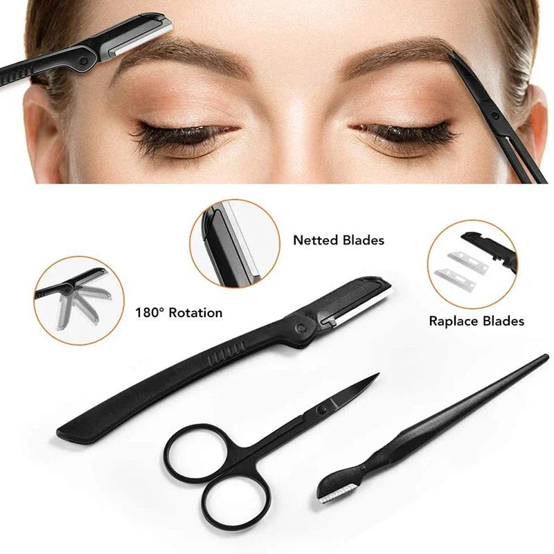Eyebrow Trimmer Set – Scissors, Tweezers, Razor & Comb Kit