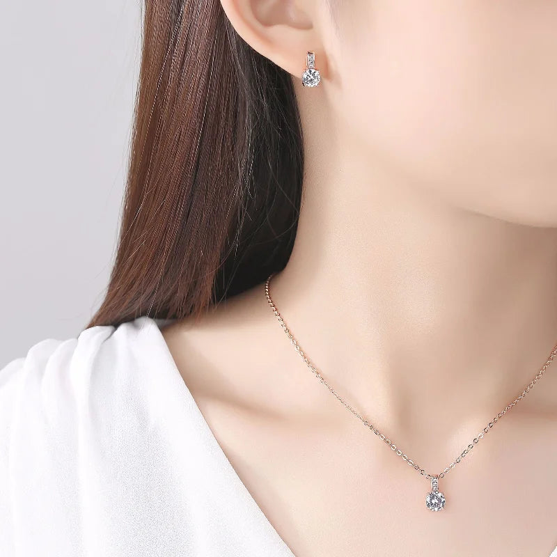 925 Silver Plated CZ Crystal Bridal Jewelry Set – Necklace & Earrings Bridal Jewelry Set Nixie