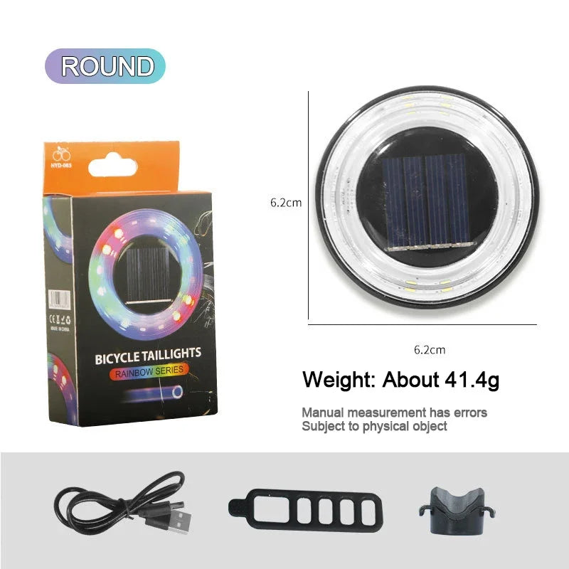 BUCKLOS Solar USB-C LED Bike Tail Light | Colorful Rear Lamp Bike Tail Light Nixie ROUND Light