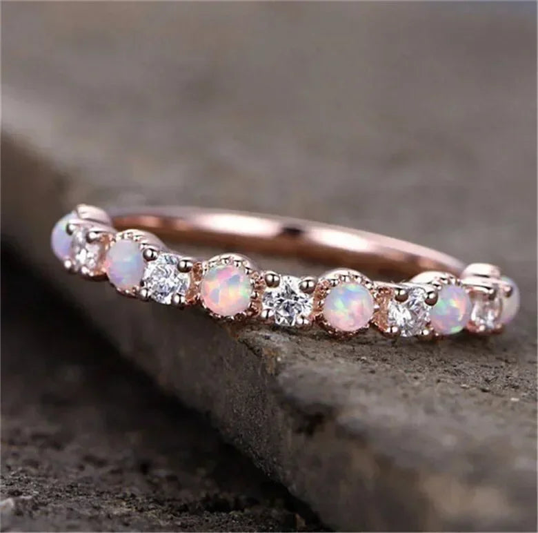 Rose Gold White Crystal Round Ring – Wedding Band Sizes 6–10 Fashion Ring Nixie