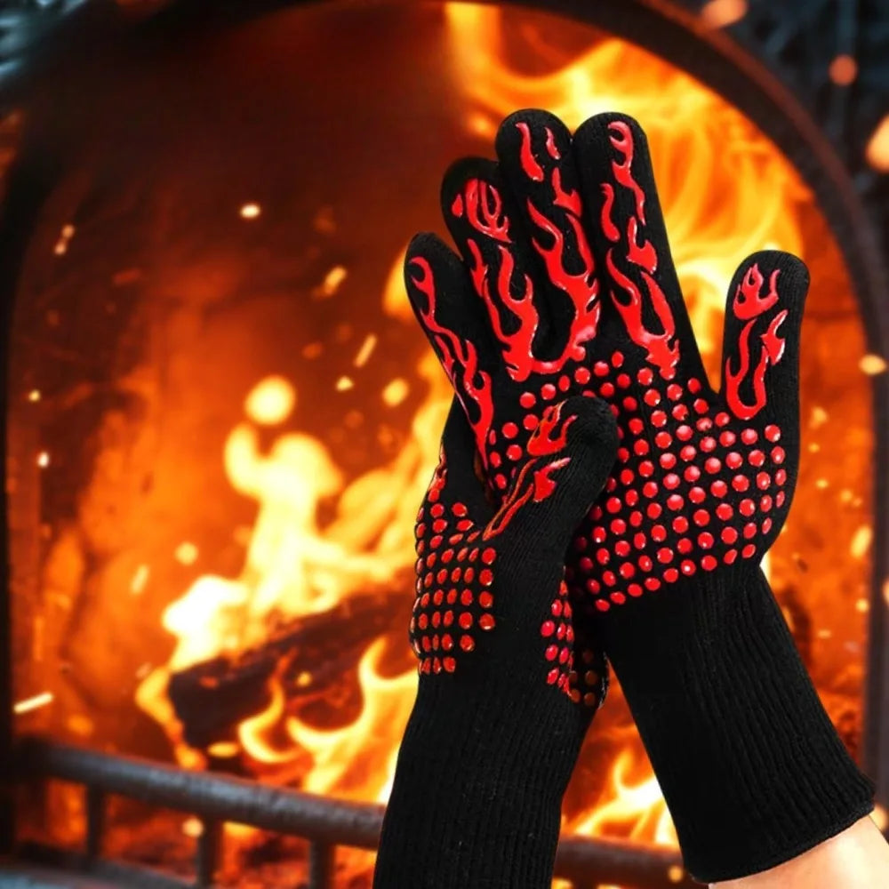 BBQ Gloves Heat & Cut Resistant Non-Slip Silicone Oven Mitts BBQ Oven Mitts Nixie