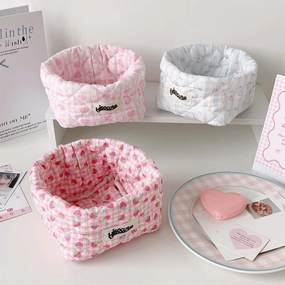 Quilted Fabric Desktop Storage Basket – Cute Floral Print Desktop Storage Basket Nixie