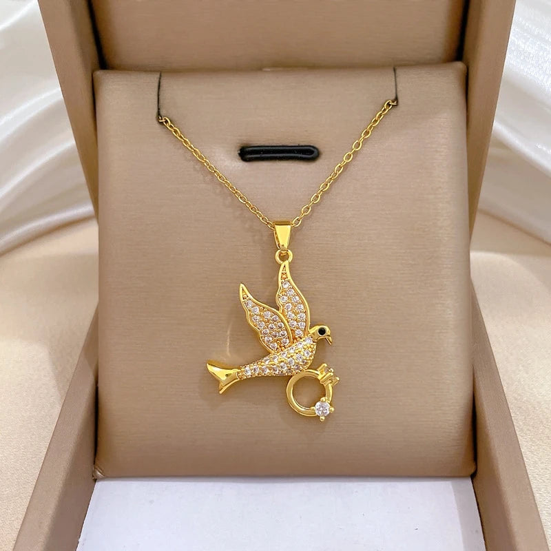 Angel Dove Pendant Necklace – Zircon Women's Fashion Jewelry Pendant Necklace Nixie