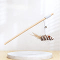 Wooden Handle Cat Teaser Wand – Feather, Bell & Elastic String