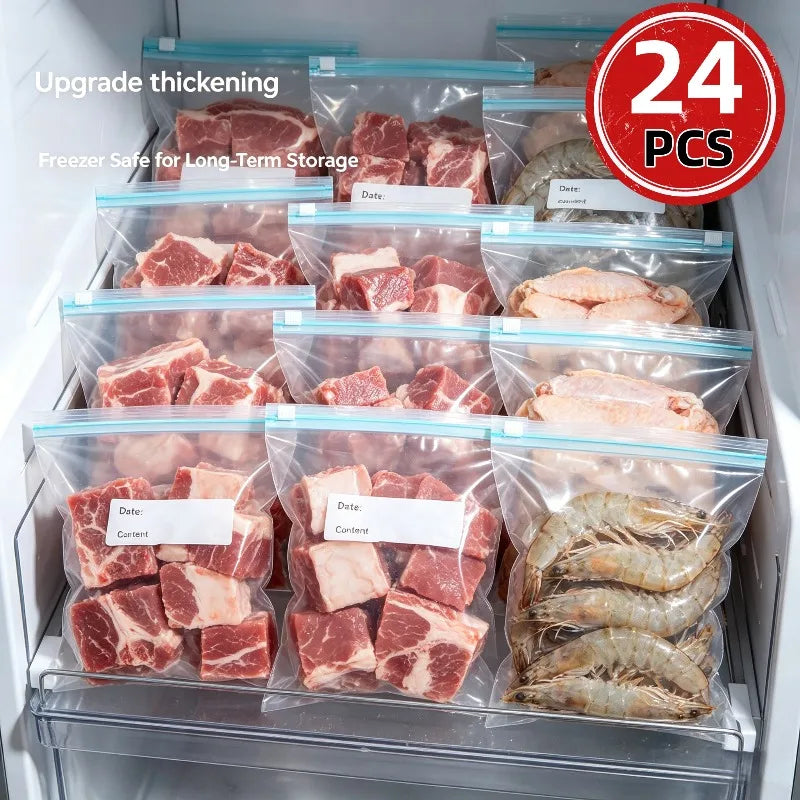 24pcs Reusable Large Food Storage Bags – Freezer & Kitchen Food Storage Bags Nixie