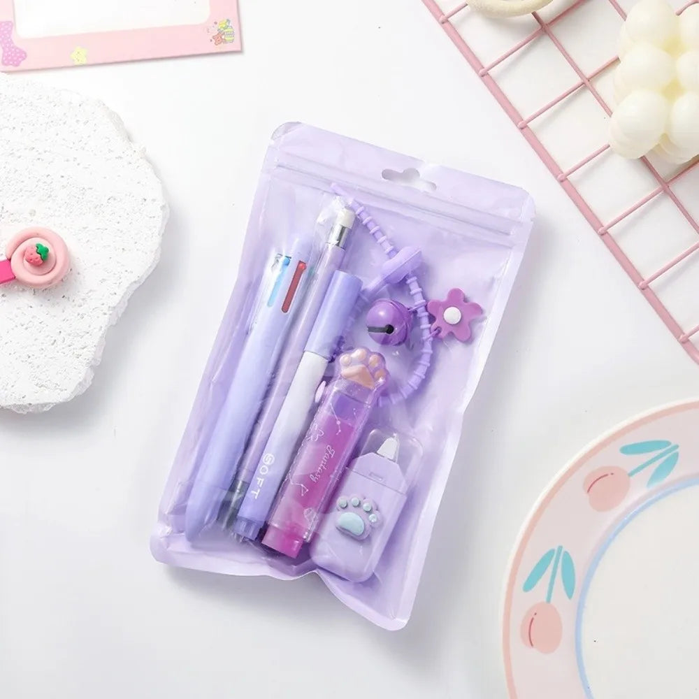 Kawaii Cat Paw 11-Piece Stationery Set – School Supplies Kit Stationery Gift Set Nixie Purple