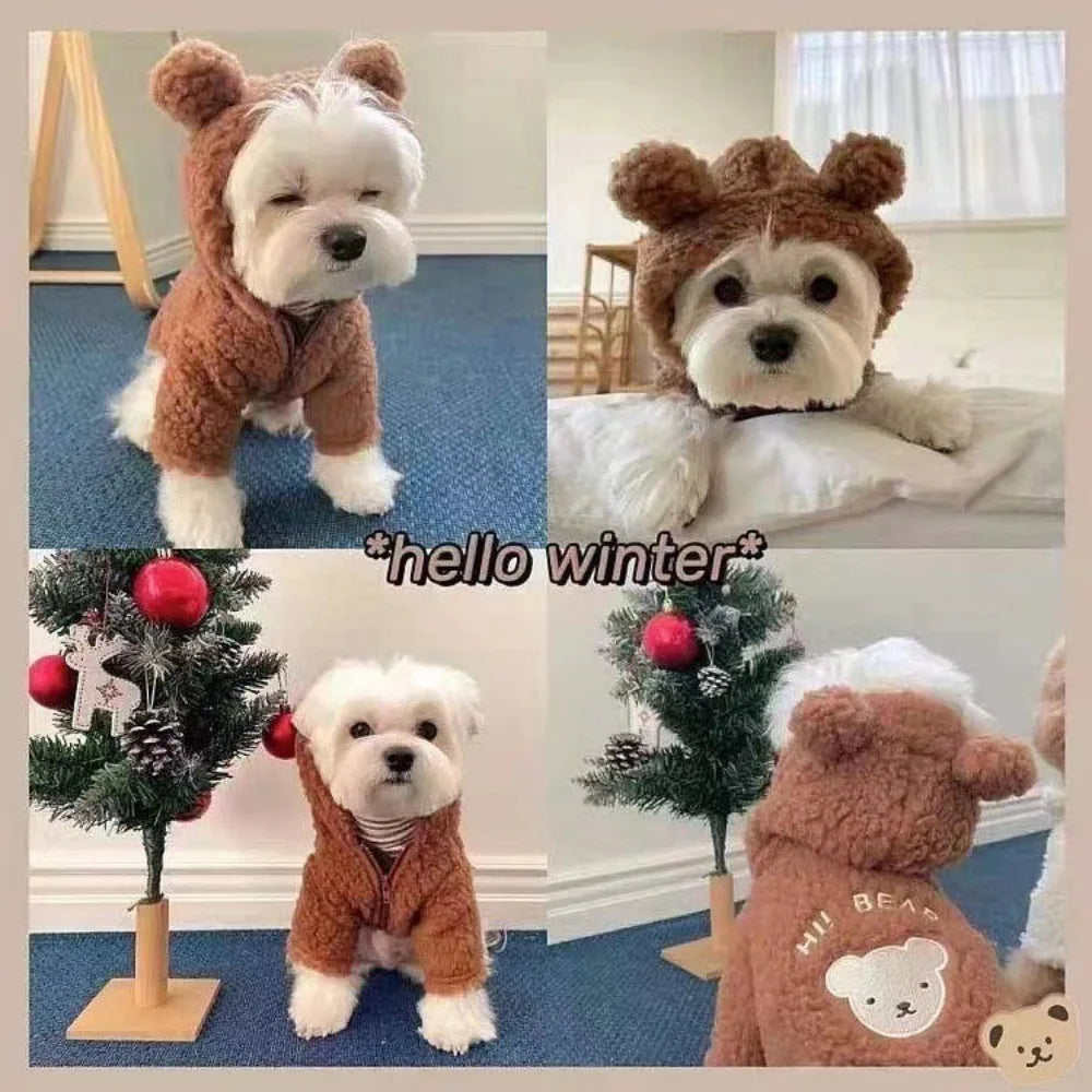 Cartoon Bear Plush Dog Hoodie with Hat | Warm Winter Pet Coat Pet Winter Hoodie Nixie