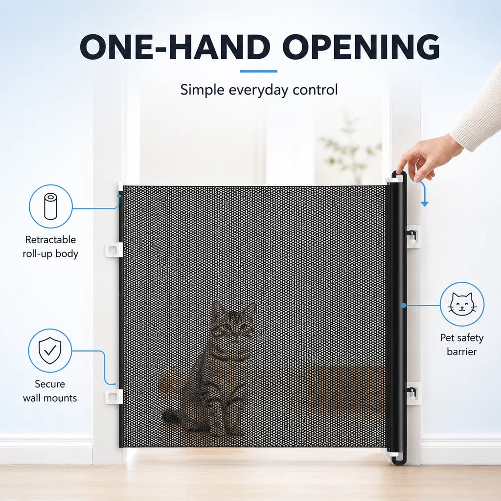 Retractable Mesh Pet Safety Gate for Dogs & Cats | No Drill Retractable Pet Gate Nixie