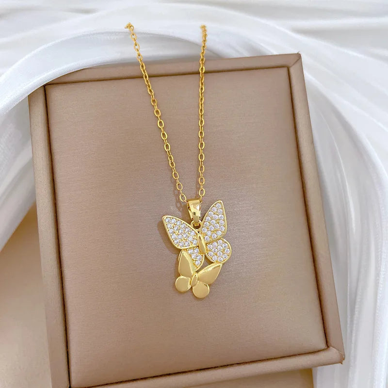 Butterfly Pendant Necklace Gold Stainless Steel Choker Women Pendant Necklace Nixie