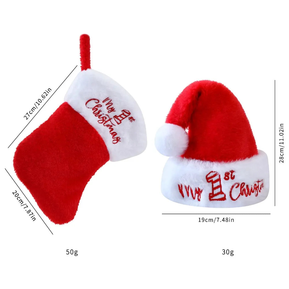 Christmas Hat & Sock Gift Set – Plush Xmas Holiday Party Christmas Gift Set Nixie Set 3.5x6cm
