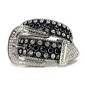 Women's Wide Rhinestone Belt – Luxury Faux Leather & Alloy Buckle Women's Fashion Belt Nixie 120cm Black and white