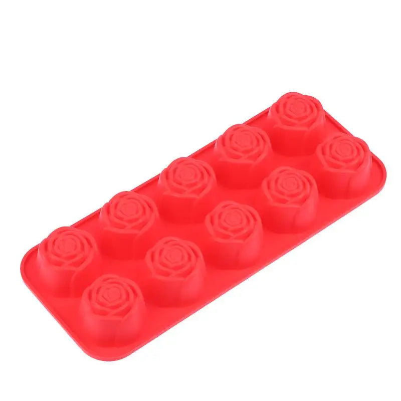 10-Cavity Silicone Rose Cake Mold – Nonstick Reusable Pan Silicone Baking Mold Nixie Red