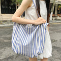 Korean Striped Canvas Tote Bag – Large Capacity Shoulder Bag Canvas Tote Bag Nixie BB-1474Blue