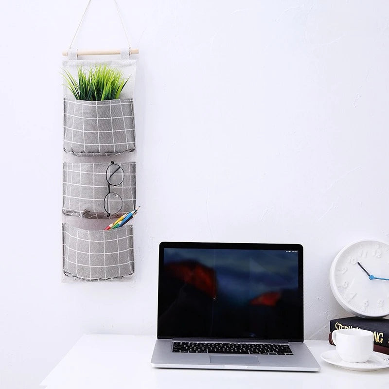 Plaid 3-Pocket Hanging Storage Bag | Wall Door Organizer Hanging Storage Organizer Nixie