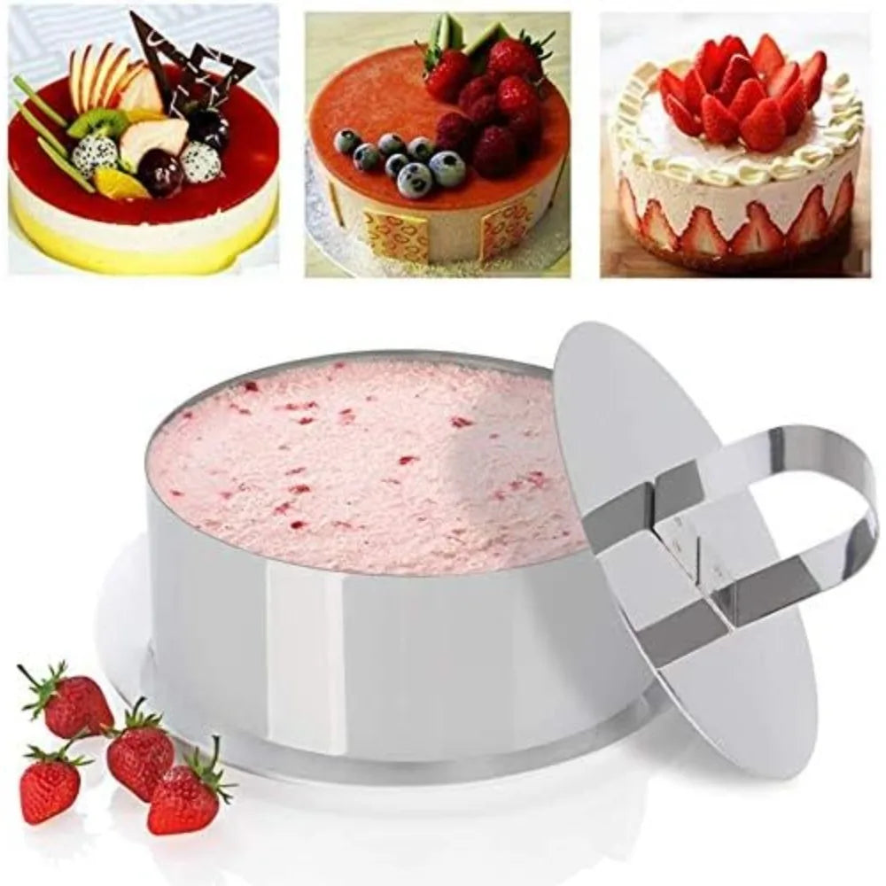 Stainless Steel Round Cake Mousse Ring Molds with Pusher 2-Pc