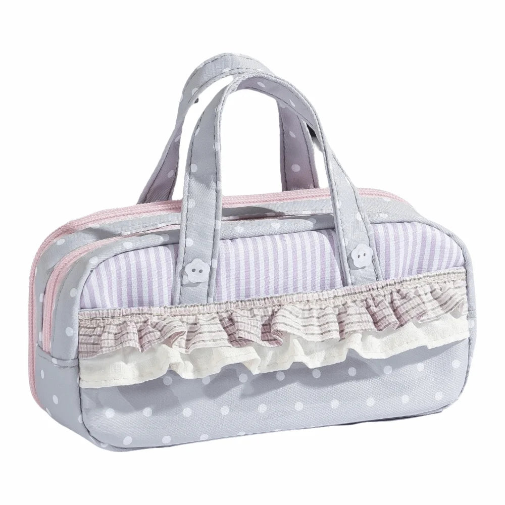 Kawaii Ruffle Lace Polka Dot Pencil Case | Clear Window Pouch Pencil Case Nixie Grey
