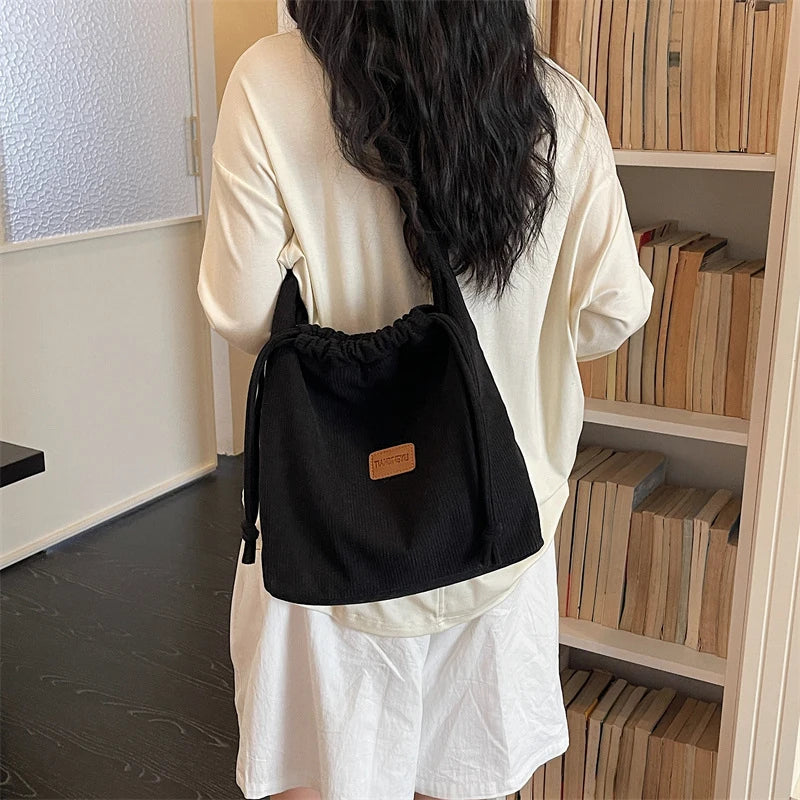 Korean Minimalist Plush Drawstring Tote Bag – Large Capacity Plush Shoulder Tote Bag Nixie