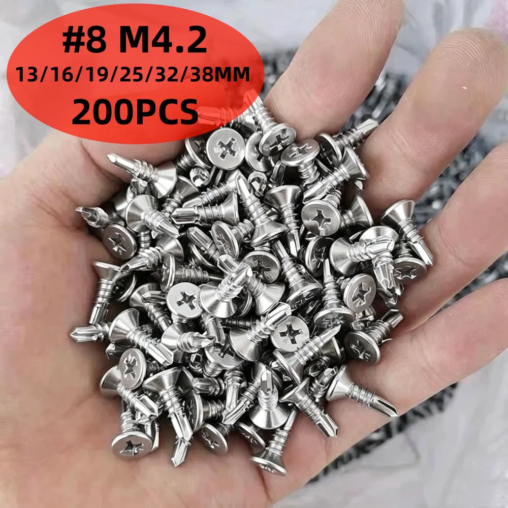 M4.2 Stainless Steel Self-Tapping Screws Flat Head 50/200PCS Self-Tapping Screws Nixie