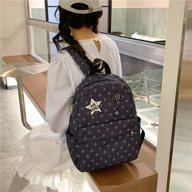 Korean Star Polka Dot Backpack – Large Capacity Nylon Bag