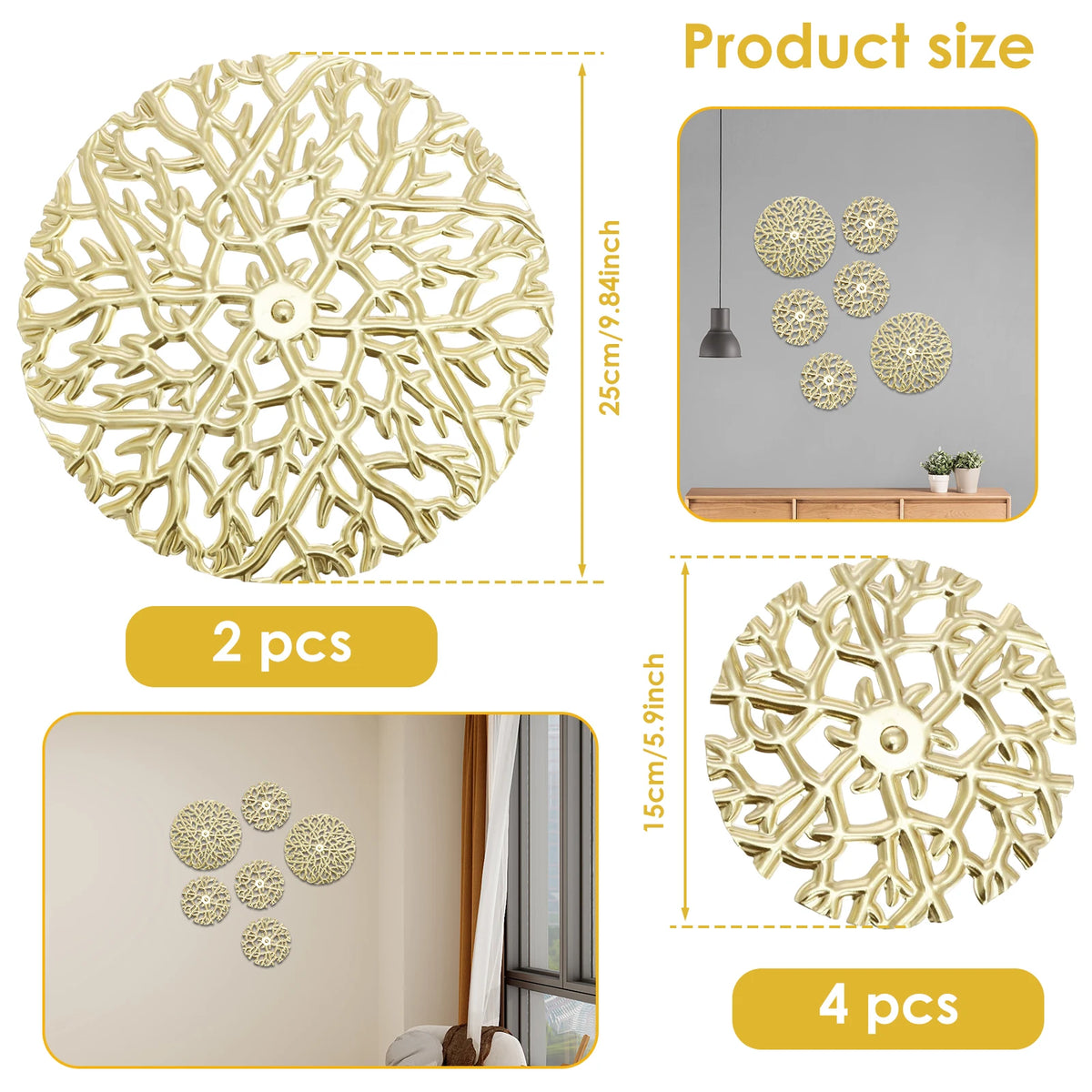 6-Piece Gold Metal Hollow Branch Wall Sculptures Set