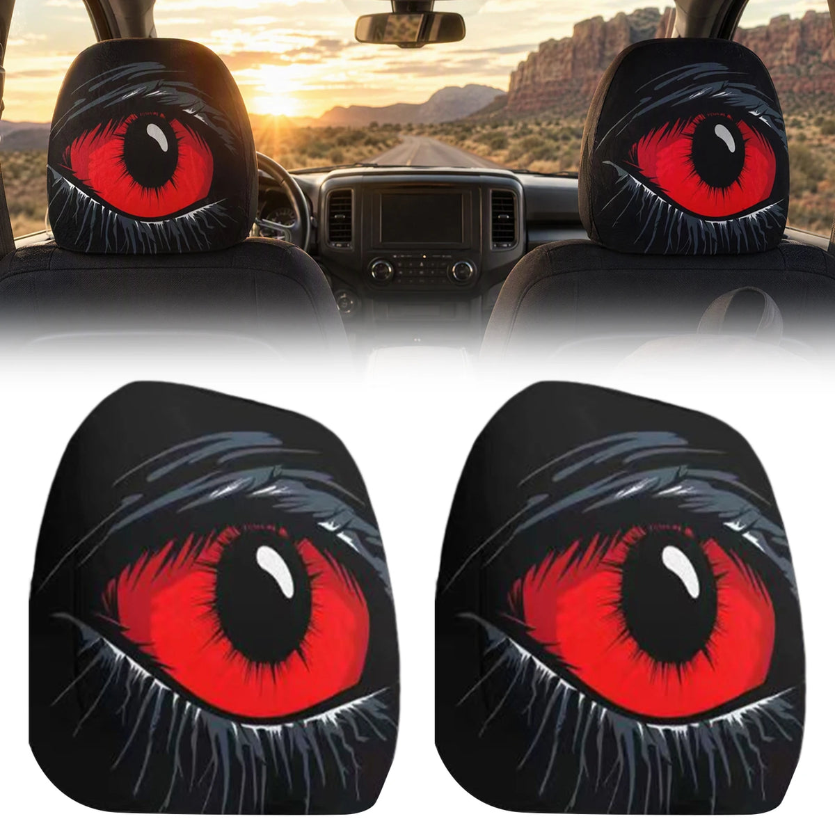 Horror Face Car Headrest Covers | Elastic Stretch 2 Pack Car Headrest Cover Nixie