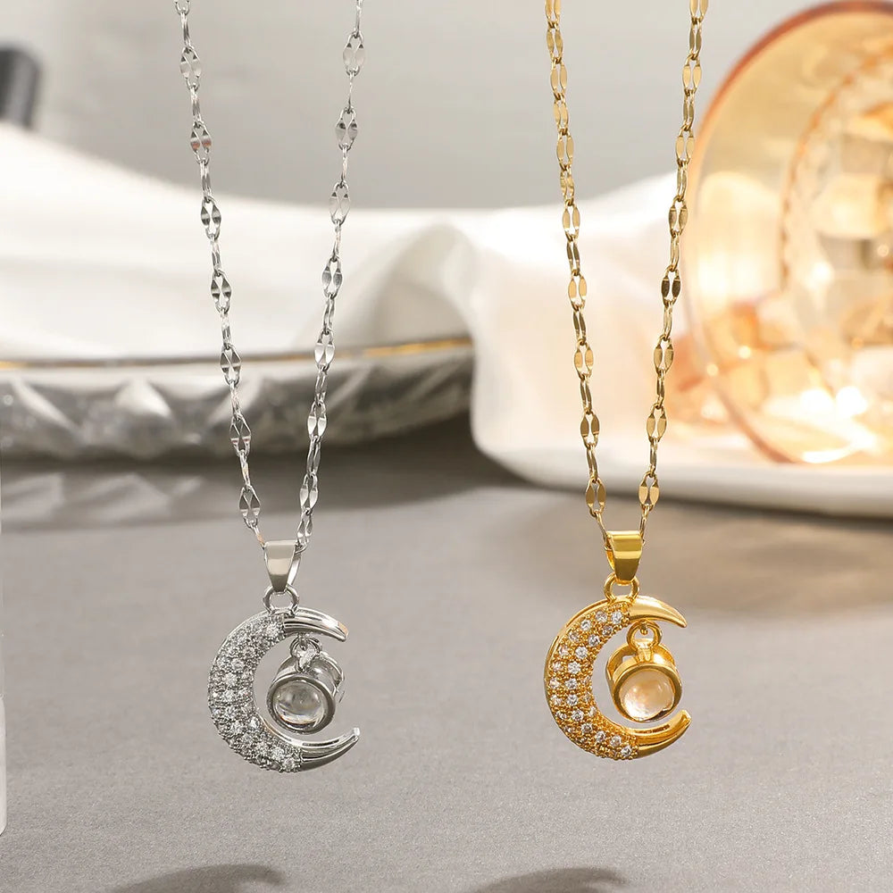 Moon Projection Necklace – "I Love You" in 100 Languages Pendant Necklace Nixie