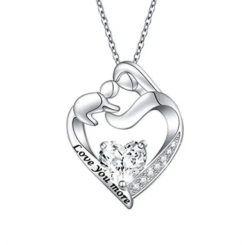 Mother Child Heart Necklace – Rhinestone Mood Tracker Charm