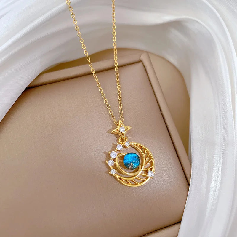 Starry Sky Zircon Pendant Necklace – Gold Clavicle Chain Pendant Necklace Nixie