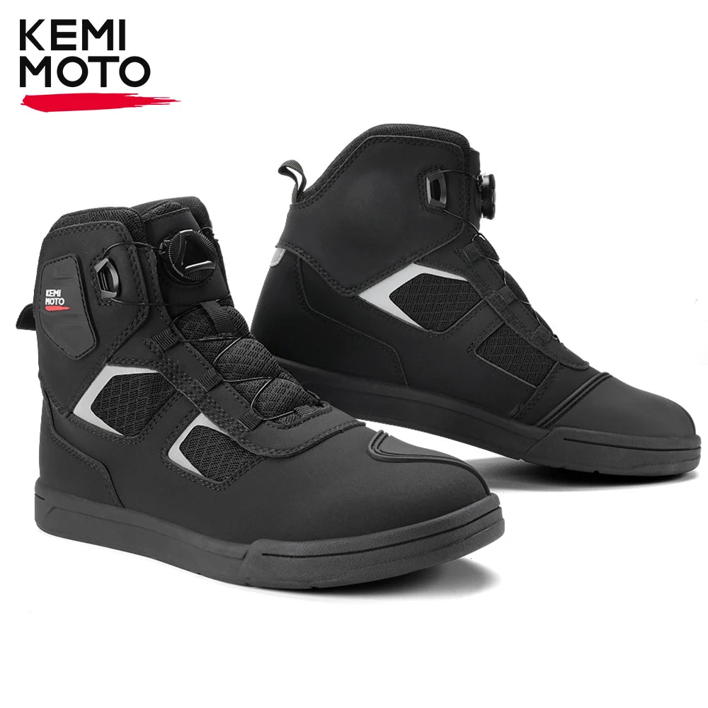 KEMITOUR Men's Lace-Free Motorcycle Shoes – Breathable Motorcycle Riding Shoes Nixie