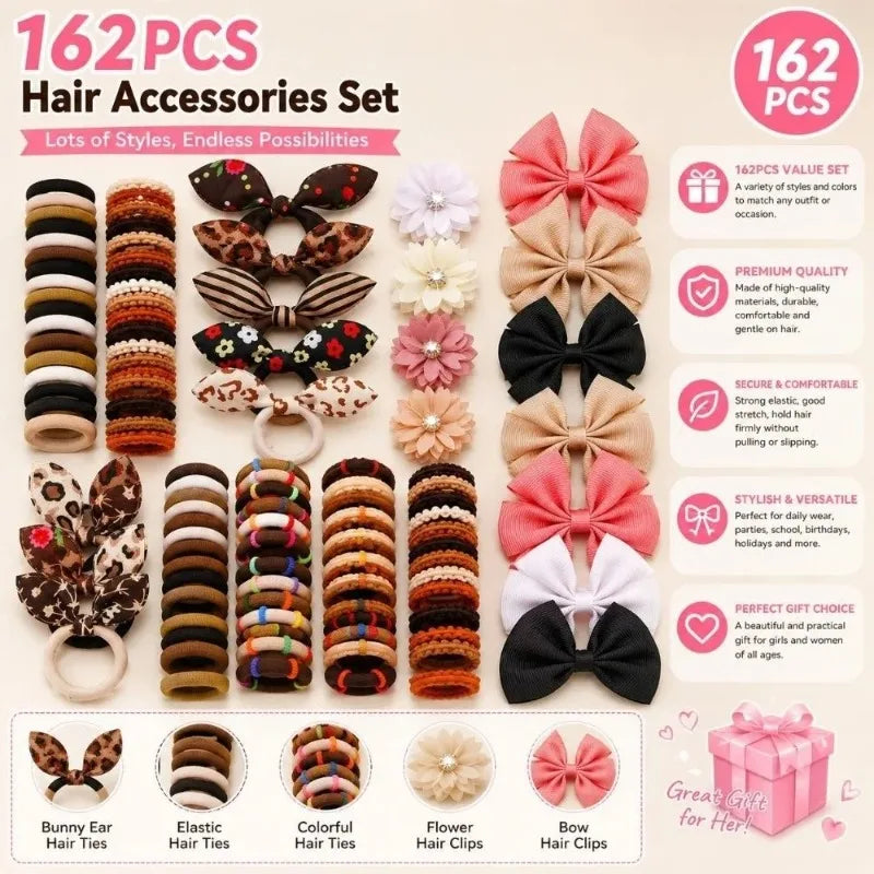 Girls Elastic Floral Bow Hair Bands & Bunny Ear Hair Ties Set Hair Accessories Set Nixie