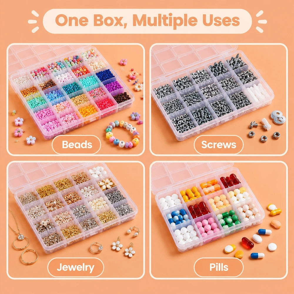 28-Compartment Plastic Organizer Case for Nail Art & Beads Compartment Storage Case Nixie